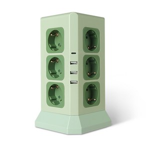 나비 16구 고용량 4000W 타워형 멀티탭 멀티 콘센트 12구 USB 4구 NV191-TWT7, 올리브, 1개, 1.99m