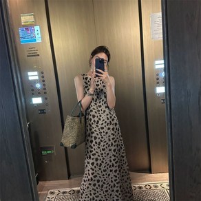 [Vezi]여성용 여름 나른한 분위기의 심플한 Wednesday305JIN바캉스룩 호피무늬 민소매 패션 롱스커트{JHW0316}