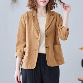 COBOTOR 빅사이즈 여성 린넨 자켓 봄 여름 가을 긴팔 오버핏 여자 봄자켓 캐주얼 상의 linen jacket women JX0272