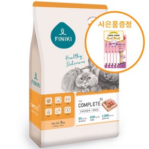 피니키 고양이사료 더 컴플리트 32 치킨&덕 6kg + [증정] 피니키 찹찹 미트스틱5p, 1개, 닭+오리