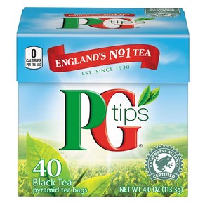 Pg Tips Pemium Black Tea Fo a Classic Caffeinate Pg Tips 클래식 카페인 음료를 위한 프리미엄 홍차 피라미드 홍차 티백 40개(6, 40개입, 1개