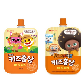 롯데칠성음료 핑크퐁 키즈홍삼 파인애플&케일 배&도라지 2가지맛, 100ml, 10개