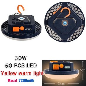 led 작업등 캠핑 랜턴 빈티지 15600maH 60W 충전식 LED 자석 강한 빛 줌 휴대용 손전등 텐트 조명 작업 복구 USB 충전 낚시등 고성능 야외 범광 IP65 방수 샹들, 블루 30W 옐로우 라이트 × 블루 30W 옐로우 라이, 1개