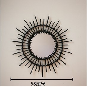 라오농라탄 거울 플라워 인테리어 앤틱 발리 화장대 현관 원형 거울+3D4FG1LL, 썬 블랙 58cm