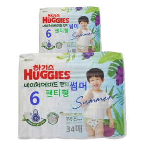 하기스 2024 네이처메이드 썸머 팬티형 기저귀 남여공용, 6단계, 68매