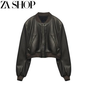 ZARA 여성자켓 30대 40대 레트로 모조 가죽 재킷 블루종