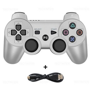 소니 PS3 컨트롤러 지원 블루투스 무선 게임패드 플레이 스테이션 3 조이스틱 콘솔 PC용, 1개, 12 Silver, 없음