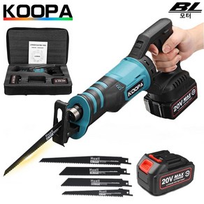 KOOPA TOOL 20V 브러시리스 왕복 톱 전기 톱 절단 조정 가능한 세 가지 방향 모드 휴대용 무선 도구, 배터리 1개, 툴킷, 1개