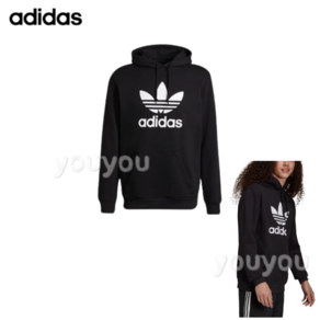 [YUYU] ADIDAS 아디다스 남여공용 로고 프린트 후드 티셔츠 블랙