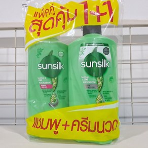 태국 썬실크(Sunsilk) 샴푸1통+컨디셔너1통 세트상품 초록색 healthie & LONG, 1개, 625ml