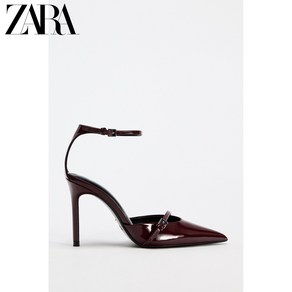 ZARA 자라 2024 가을 신상품 여성 신발 진홍색 모조 에나멜 뾰족한 뾰족한 입구 하이힐 뮐러 신발 1203410