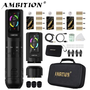 문신키트 타투머신 Ambition Sehe 무선 기계 펜 2242mm 조절식 스트로크 2400mAh 용량 배터리 강력한 코어리스 모터 공급, 1개, 1.Black 1battey kit