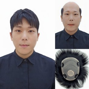 [사전손질후발송]100%인모 미디움레이어 남자 부분가발 클립식 테이프식 혼용가능, L(가로20cmX세로22cm), 1개, 자연검정