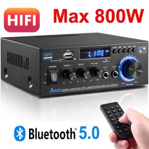 파워앰프 가정용 파워 앰프 2.0 채널 블루투스 5.0 서라운드 사운드 FM USB 마이크 리모컨 미니 HIFI 디지털 AK45 800W, 02 EU Plug