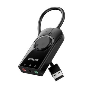 Ugeen USB 외장형 사운드카드/U-40964/외부 볼륨조절/외부 마이크 헤드폰 음소거 버튼/3.5mm 오디오 연결, 1개