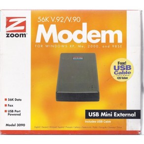 Zoom 30900000 V.92 V.44 USB 외장 컨트롤러리스 팩스 모뎀, 1개