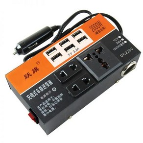 차량용 인버터 전원 2000W 피크 DC 12V 24V to 110V 220V 컨버터 트립 6 USB 과부하 보호