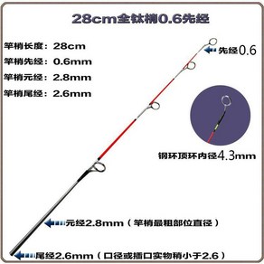 문어대 티타늄 초리대 바다낚시대 광어 바다선상낚싯대 쭈꾸미 낚시대 초릿대 수리, 28풀티타늄은스틸링을통해약간0.6첫번째로
