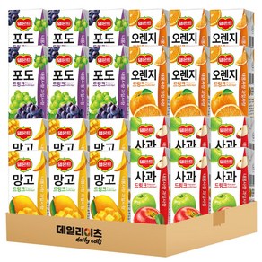 [데일리이츠] 델몬트드링크 팩 과즙음료 4종 24팩 세트 (망고6 포도6 오렌지6 사과6), 1개, 190ml