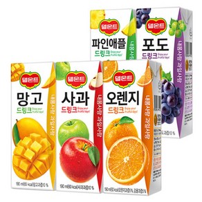 델몬트 드링크팩 5가지맛 중 2가지 혼합 190ml 16팩 오렌지 사과 망고 포도 파인애플, 16개