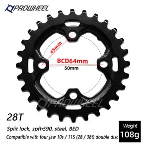 PROWHEEL-64BCD 104BCD MTB 자전거 스프로킷 더블 체인 휠 26T 28T 36T 38T 산악 크랭크셋 치아 플레이트 부품, 02 28T SPFH590, 1개