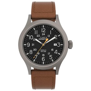 Timex 남성용 엑스페디션 스카우트 솔라 캐쥬얼 시계 40mm 쿼츠 레더 스트랩 베이지 20 TW4B247009J, 브라운/블랙/그레이