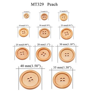 천연 나무 원형 파이프 단추 바느질 의류 장식 커피 구멍, 2.BUTTON MT329, 1개, E.Diamete 15mm 30..