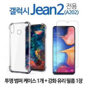 스톤스틸 갤럭시 진2 jean2 전면 크리스탈 액정 강화유리 보호 필름 1매 + 투명 클리어 범퍼 젤리 케이스 1개 (A202), 1세트