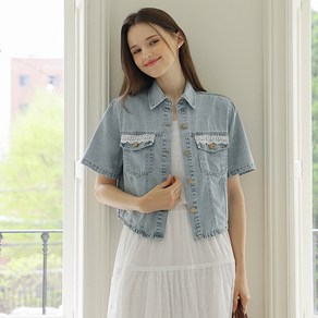 [뮤즈린] 프아 레이스 데님 반팔 자켓