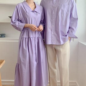 [꼬낄] 라일락 카라넥 벨트 롱원피스 커플 시밀러룩 44~88 빅사이즈 가능