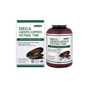 시니케어 초록입홍합 7500mg 180캡슐 (Mega Geen Lipped Mussel) 메가 초록홍합 초록잎, 1개, : 180캡슐, 180정