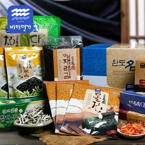 [완도명가] 귀한특선선물세트6호(조림멸치500g 대멸치500g 새우250g 지주식재래김100장 쌈다시마2kg 지주식돌김구이김7매x3봉 녹차자반볶음70gx2봉 건다시마200g 참미역100g), 500g, 1개