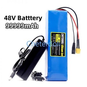 전기 자전거 스쿠터용 리튬 배터리 팩 BMS 충전기 포함 48V 99999mAh 1000w 13S3P XT60 99AH 54.6V(614292), 1개