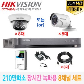 210만화소 장시간 녹화용 CCTV 자가설치 8채널 풀세트 /녹화기+카메라+HDD+케이블+어뎁터, 01-8채널 세트(1TB/10M), 1개