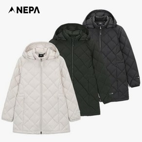 네파_NEPA_여성 24FW 봉제라인이 없는 튜브 소재 따뜻하고 다운 삼출 방지 효과 와펜 로고를 적용하여 캐주얼한 무드 제공 디아모 미들 구스 다운 자켓