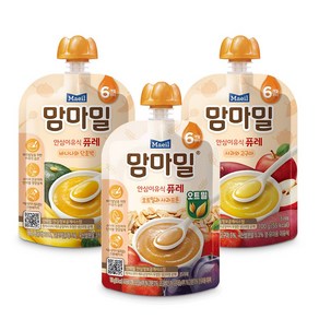 매일유업 맘마밀 6개월 퓨레 맛보기(오트밀사과프룬4+사과퓨레3+바나나퓨레3) 10팩, 10개, 100g