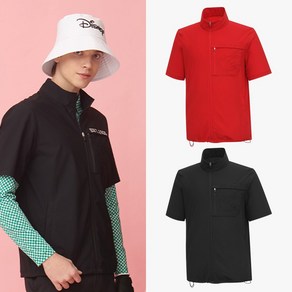 [디즈니골프 중계점] *24년 SS신상 70%SALE* 남성 하프넥 포켓포인트 스트링 집업 점퍼 (2Colo) 반목 풀집업 디자인 아노락 스타일의 반팔 바람막이 점퍼