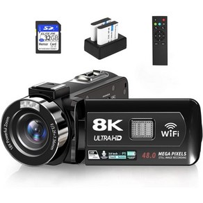 VTEK 비디오 카메라 4K 캠코더 포커스 기능이 있는 유튜브용 UHD 64MP Vlogging 카메라 4.0인치 터치스크린 캠코더 WiFi 디지털 카메라 18X 디지털 줌 비, Black, 1개