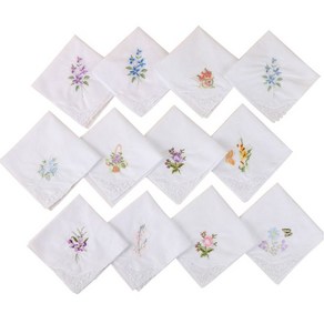 3pcs/set 여자 기본 흰색 사각형 손수건 꽃 꽃 자수 주머니 Hanky ​​b