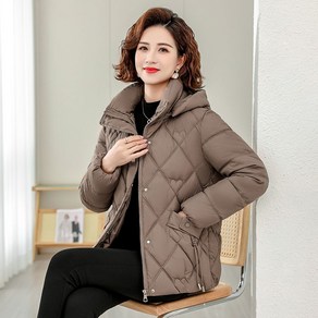 중장년 여성 패딩 점퍼 가을 겨울 루즈핏 데일리 후드 상의 패션 보온 엄마옷 면 코트 캐주얼 기질 경량 패딩 아우터 WMY