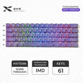 IMD 프로파일 패턴 XVX 스루 OEM 118 세트 토포그래픽 버전 샤인 Tech 키캡, puple 61 keys