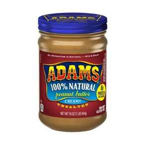 아담스 내추럴 무염 크리미 땅콩버터 피넛버터 Adams Unsalted Ceamy Peanut Butte, 454g, 1개