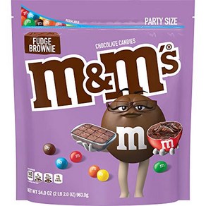 M&M'S Fudge Bownie Chocolate Candy Paty Size 34 oz Bag M&M'S 퍼지 브라우니 초콜릿 캔디 파티 사이즈 34온스 가방, 963g, 1개