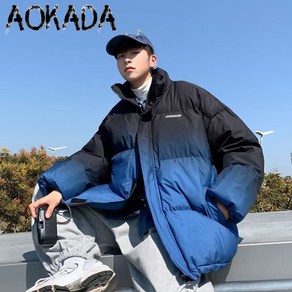 AOKADA 패딩 그라데이션 다운 패딩 남성용 두꺼운 겨울 ins 패션 패딩 루즈핏 보온 패딩 외투 블루 그레이