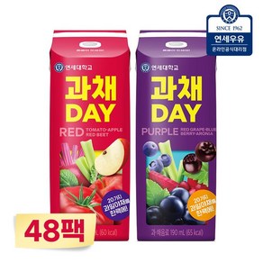 연세대학교 연세우유 연세유업 과채데이 레드 퍼플 190ml 48팩, 1세트