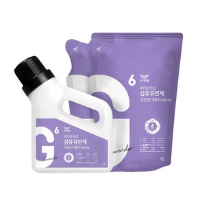 레인보우샵 섬유유연제 구연산 워터 라벤더향 세트 용기 1L 1개 리필 1L 2개