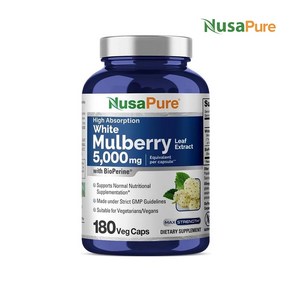 누사퓨어 화이트 멀베리 리프 뽕잎추출물 5000mg 180정/ Nusa Pue White Mulbey Leaf 2500mg 180 Caps, 1개, 180정