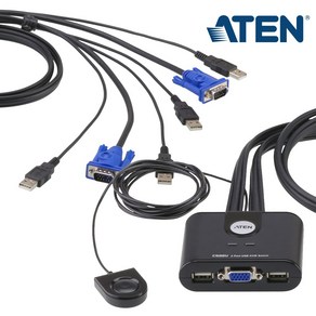 ATEN 2포트 VGA RGB KVM스위치 USB 케이블일체형 CS22U, 1개