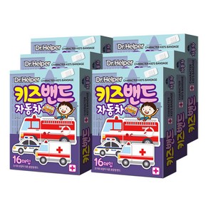 닥터헬퍼 캐릭터 키즈밴드 자동차 단독 모양 일회용 반창고 상처밴드 혼합형 16P X 6개입