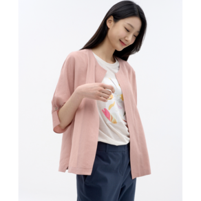 지센 린넨 라이크 미니멀 자켓 핑크